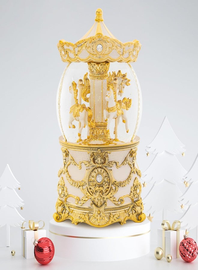 MXwcy Carousel Music Box Gold & Ivory Christmas Snow Globes, 8.3" Rotate Carousel Snow Globe for Kids & Adults, Classic Wind up Musical Snow Globe Birthday Gifts for Women Girls, Carousel Horse Home Decor - Image 2